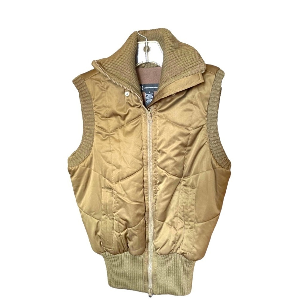 INTERNATIONAL Concepts Gold  Puffer Quilted Vest Knit Ribbing Hem Sheen S